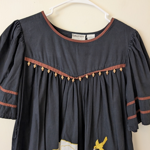 Vintage Womens Small 100% Cotton Maxi Dress Brown Embroidered Safari Vacation - Picture 3 of 5